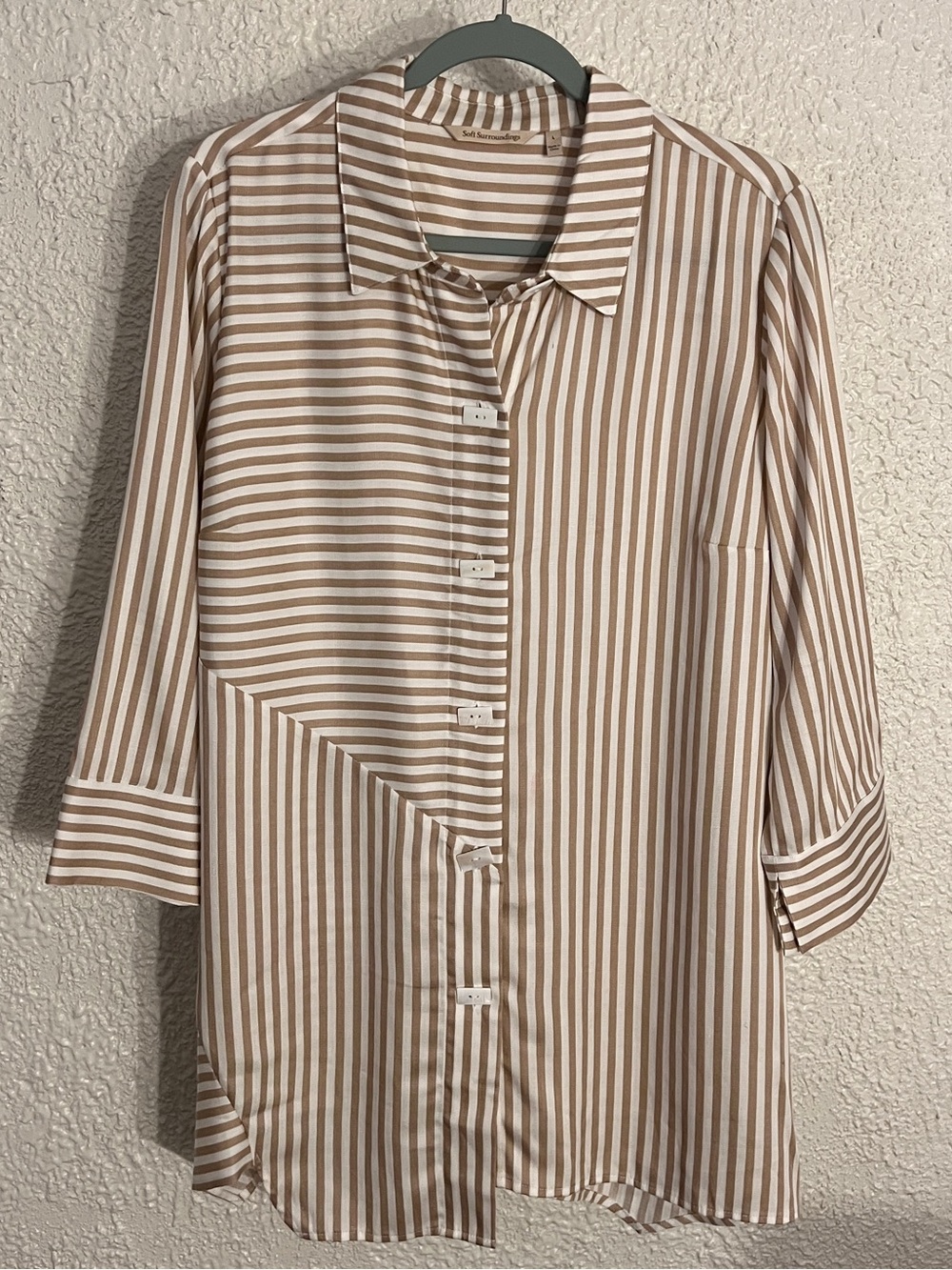 NWOT Soft Surroundings Standout Striped Asymmetrical Tunic Top Tan Size L